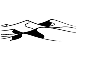 Stylized black and white depiction of undulating desert sand dunes