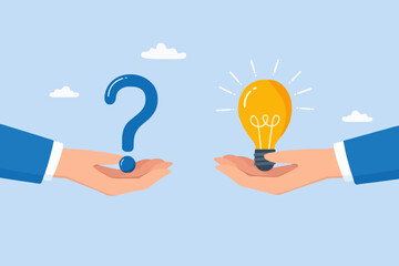 Hands with question and idea