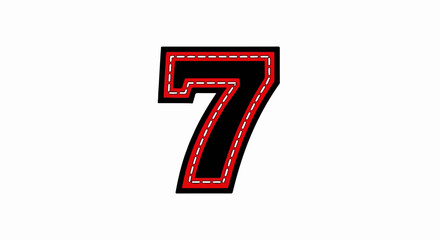 Stylized black digit seven with red and white stitching detail
