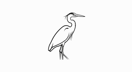 Stylized black ink illustration of a heron standing on thin legs