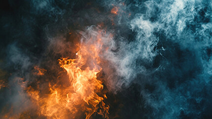 Fototapeta premium Dynamic fire and smoke creating a dramatic contrast