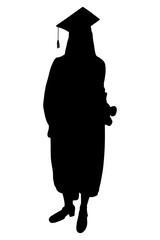 Silhouette of standing graduate student in graduation cap. Vector illustration.