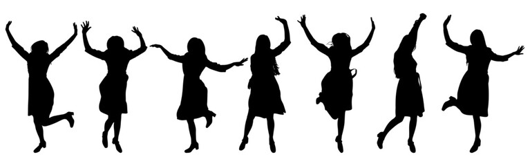 Dancing women silhouette, expressing joy and movement. Set. Vector illustration.