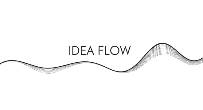 Vector wavy line with IDEA FLOW text, for presentation or website background, overlay effect, isolated on transparent background, png