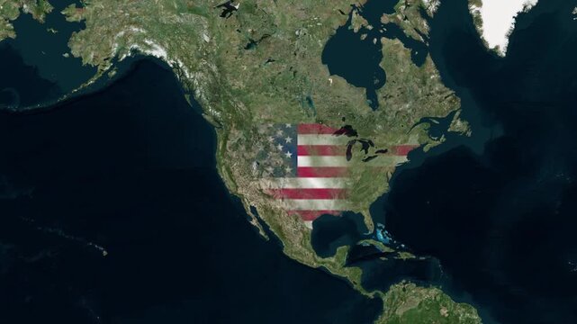 satellite-view map highlights the North American continent, showcasing the geographical terrain of Canada, Mexico, and the United States from space