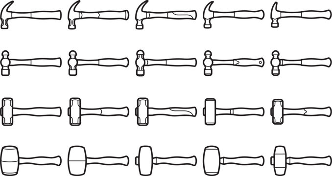 A Variety of Hammer: A collection of hammers of different types, ready to serve their intended purpose.