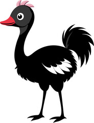Cute ostrich black silhouette vector flat illustration design on white background.