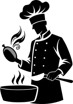 Shef cooking man icon black silhouette vector illustration design on white background.