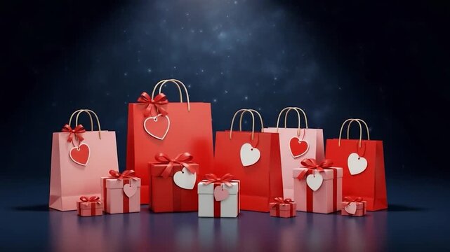 Elegant Gifts: An array of vibrant gift bags and boxes, elegantly arranged, promising delightful surprises, perfect for celebrating special occasions or expressing sentiments of love and appreciation.