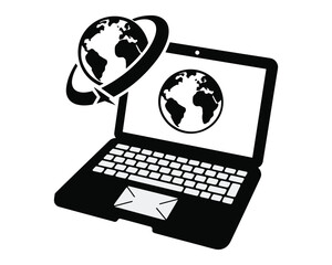 Laptop showing planet Earth and global connection.