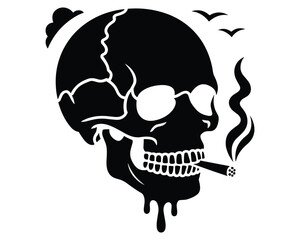 Smoking Skull with Birds and Smoke isolated.
