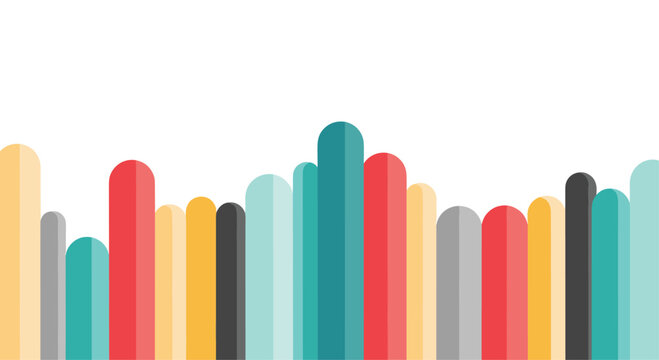 Dynamic composition of rounded vertical bars in various heights and muted colors on a white background for modern abstract data visualization.