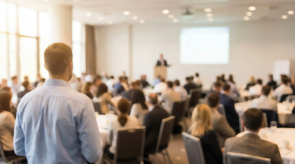 Fototapeta premium Business conference or seminar with audience listening to speaker presentation