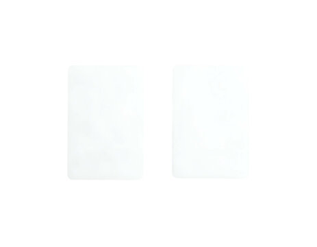 Two blank, white, rounded rectangular cards side-by-side