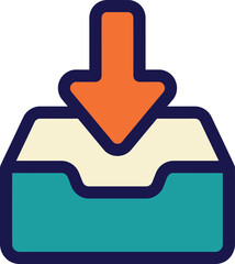 Download arrow into tray icon in bold outline style