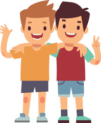 Fototapeta premium Happy boys together. Friends cartoon kid characters