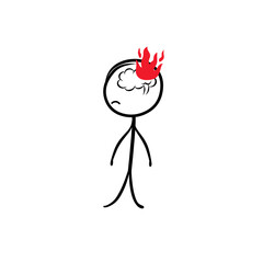 Stressed Stick Figure with Brain on Fire Representing Emotional Burnout and Anger