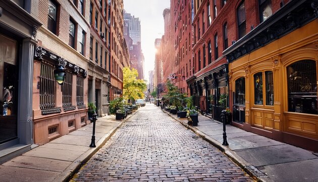 new york city old soho downtown paving stone street