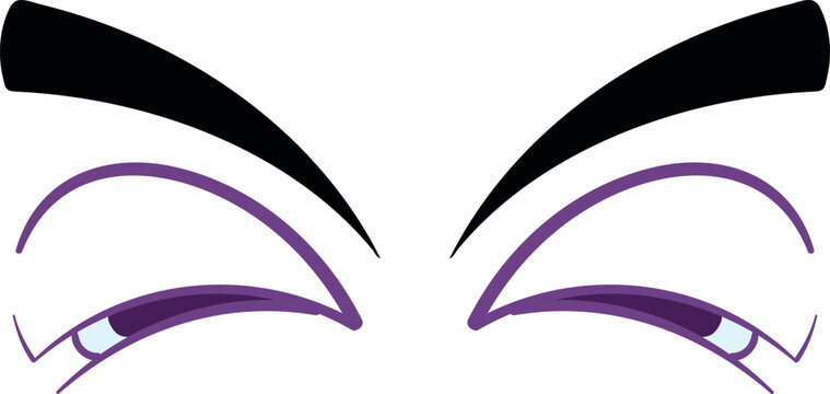 Sleepy eyes. Cartoon squinted expression. Comic face