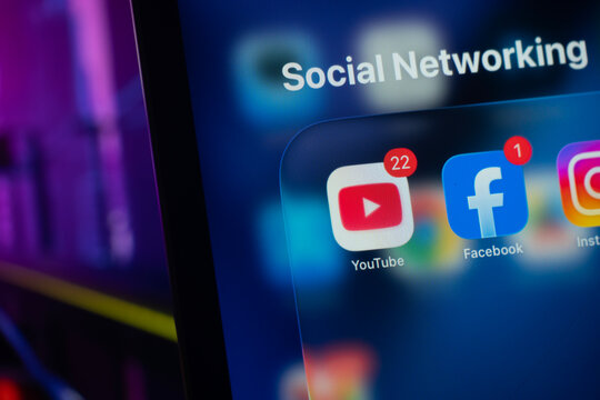 Dhaka, Bangladesh- 01 Dec 2025: youtube, facebook and instagram app on iPad.