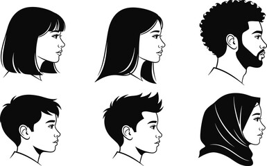 Vector, Illustration, Set, of, Diverse, People, Profile, Portraits, for, Beauty, Salon, Identity, Branding, Hairstyle, Fashion, and, Professional, Design, Projects © TAZMIN