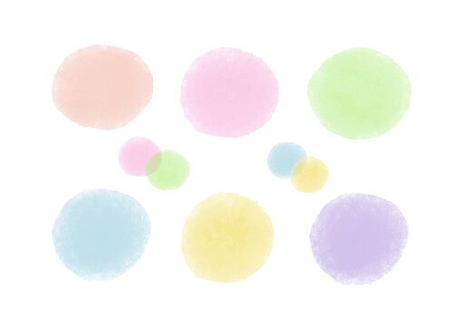 水彩風パステルカラーの円形テクスチャセット｜丸,背景,やさしい色合い,抽象デザイン