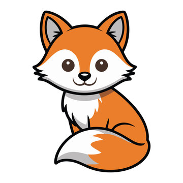 Cute cartoon fox sitting, adorable baby animal character illustration