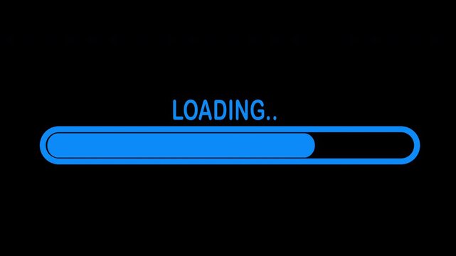 progress bar animation, progress download bar, blue loading bar animate on a black background, 4K Video