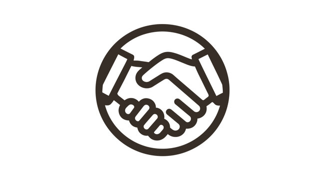 An emblem, a circle contains two hands clasped in a gesture of unity and agreement