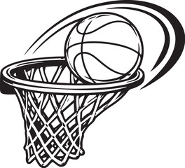 Basketball Slam Dunk Emblem Ball and Rim Black and White Line Art.eps © Nguyen