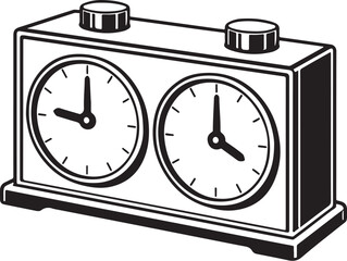 Obraz premium Chess Clock Analog Twin Dial Black and White Line Art.eps