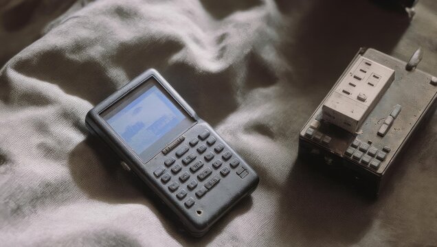 Retro Electronic Devices on a Textured Surface.