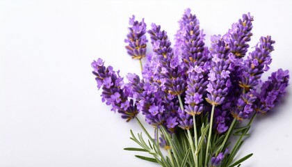 Obraz premium fresh vibrant lavender flowers in full bloom isolated on a white background perfect for aromatherapy and natural beauty themes