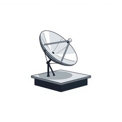 A satellite dish mounted on a flat rectangular base with a support structure.