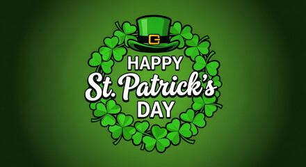 Fototapeta premium Happy st patrick's day celebration with shamrocks and leprechaun hat