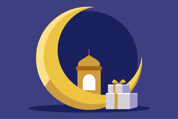 Ramadan kareem illustration with crescent moon and gifts