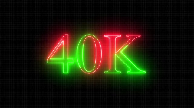 Neon 40k animation on black background. 40k Followers Celebration text animation 4k motion video.