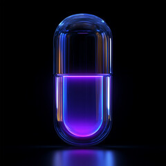 Empty capsule with neon light on a black background