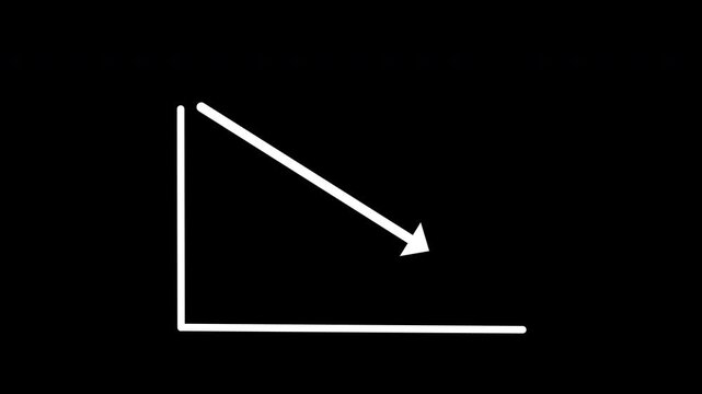 Minimalist white arrow falling on transparent background representing financial decline or constant loss