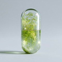 Young green shoots in a transparent capsule