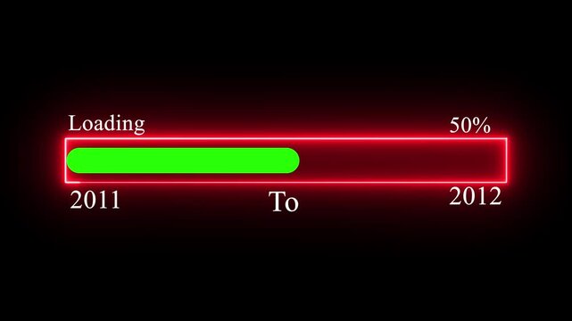  Loading bar from 2011 to 2012  year transfer animation. New year loading bar animation Year changing . Almost reaching New Year on black background..