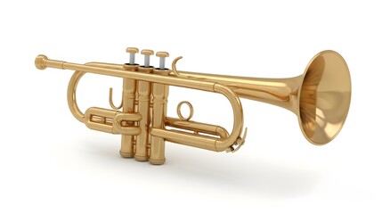 Obraz premium Golden Trumpet Musical Instrument Isolated on White Background, Professional Brass Instrument for Jazz and Classical Music