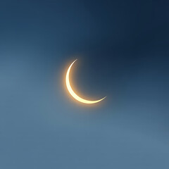 Glowing Crescent Moon in Minimal Night Sky, Islamic Spiritual Background.