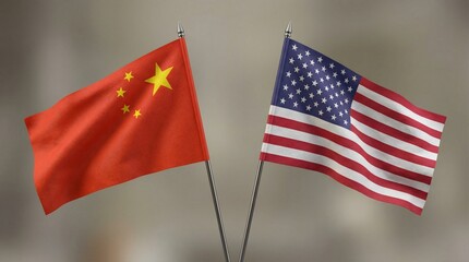 Two miniature national flags, one representing the People's Republic of China and the other the United States, displayed together for diplomatic representation.