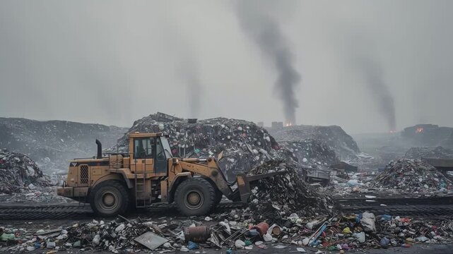 Construction machinery operates in desolate land clearing effort