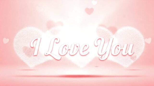 Eternal Hearts: A tender declaration of love, with the words I Love You softly inscribed amidst ethereal hearts on a delicate pink canvas, expressing heartfelt emotions of affection. 