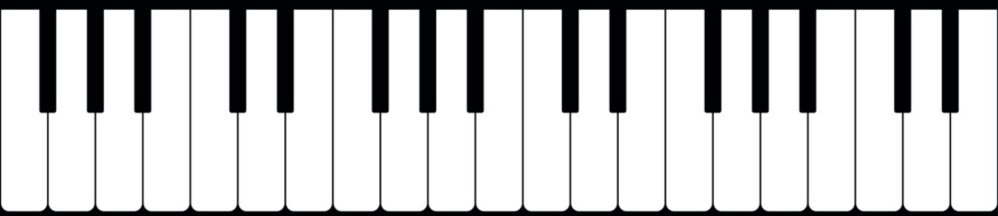 Seamless pattern with piano keys. The black and white keys are arranged in a horizontal row. Graphic background music for design, textiles, packaging, wallpaper, and digital projects. © nina blez