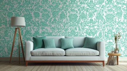 elegant jade green damask pattern on white background classic luxury decor