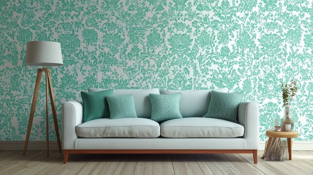 elegant jade green damask pattern on white background classic luxury decor