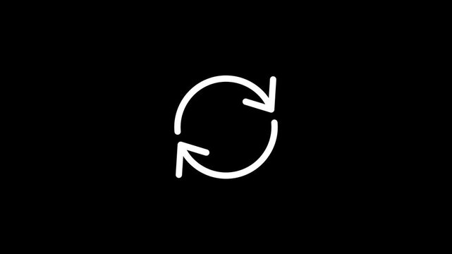 Refresh reload animation icon looping smoothly on a black background.Modern circular arrow symbol representing update, sync, and loading process.